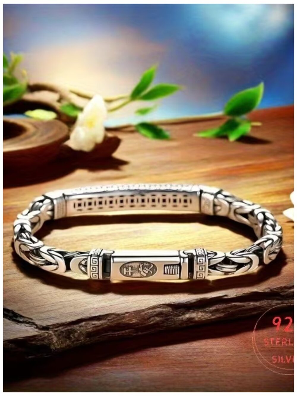 Byzantine Chain Bracelet Silver Peace Pattern Woven Single Row Harmony & Unity